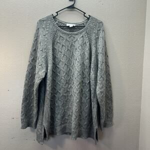 Coldwater Creek Sweater Size 2X Gray Alpaca Blend Cable Knit Soft Pullover